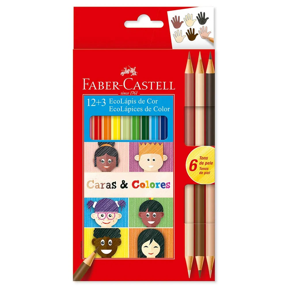 lapices colores piel, faber castell "Caras y colores" - 12 + 3