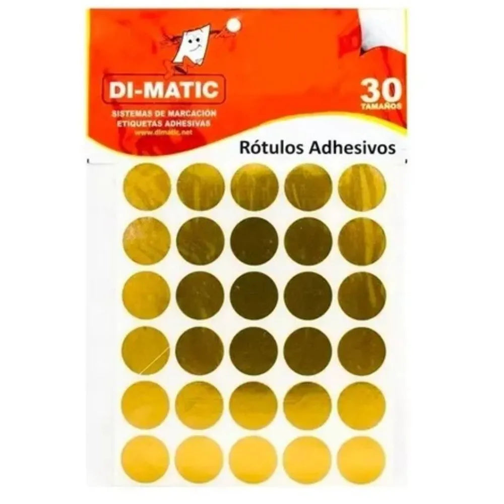 rotulos autoadhesivos circulares - 16mm Dimatic Metalizado Dorado