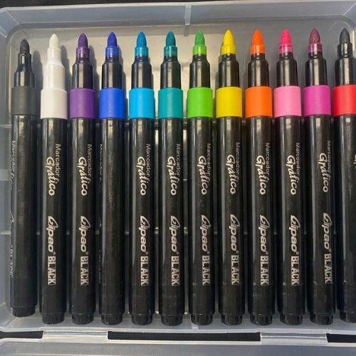 Gipao Black Graphic Marker Box - 12 Pcs. Fine Tip