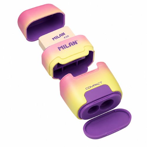 borrador sacapuntas con deposito, Milan linea sunset - Rosado Amarillo Lila