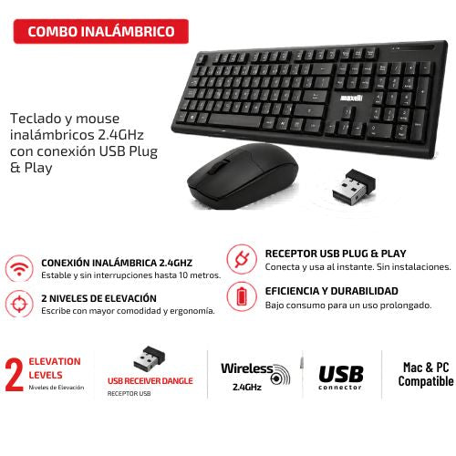 teclado y mouse inalambrico USB Maxell