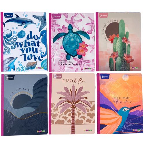 Cuaderno cosido femenino xpresarte norma con stickers 100 hojas lineas