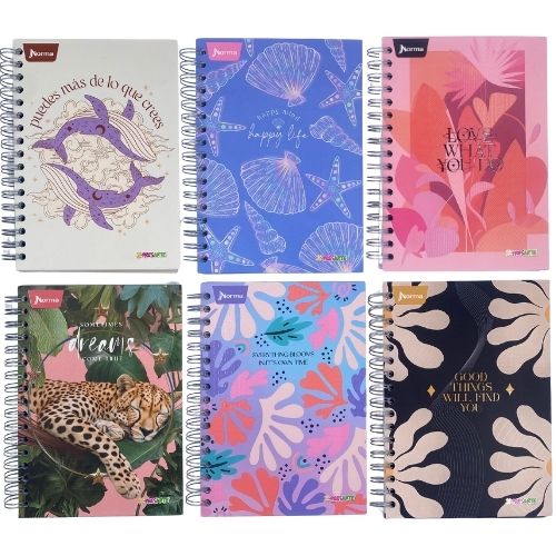 Cuaderno multimateria pequeno 7 materias cuadros femenino