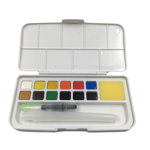 Estuche de acuarela para viajero con pincel recargable de agua