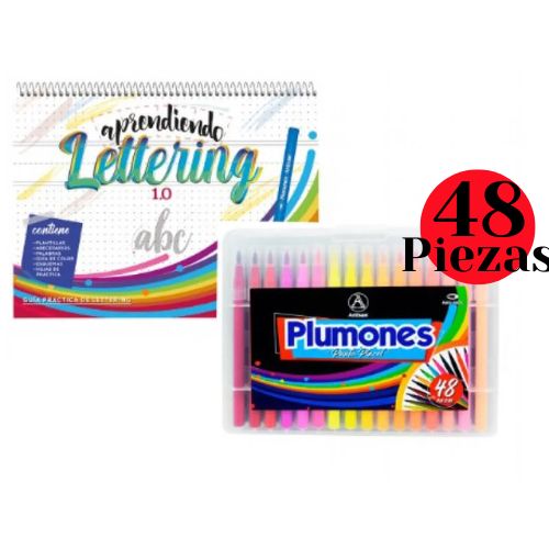 Kit aprendiendo lettering mas 48 marcadores
