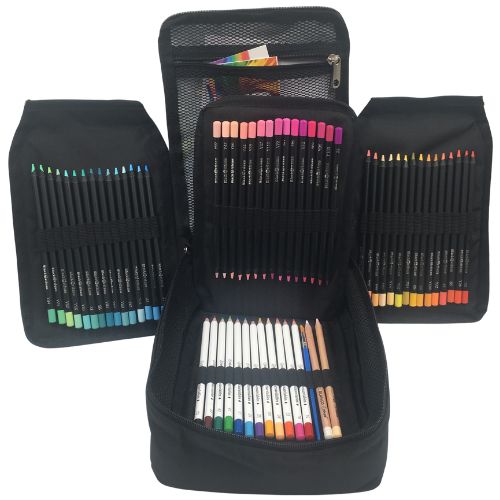 Kit de dibujo profesional lapices de colores incluye colores acuarelables y de grafito de diferentes graduaciones pincel tarjetas