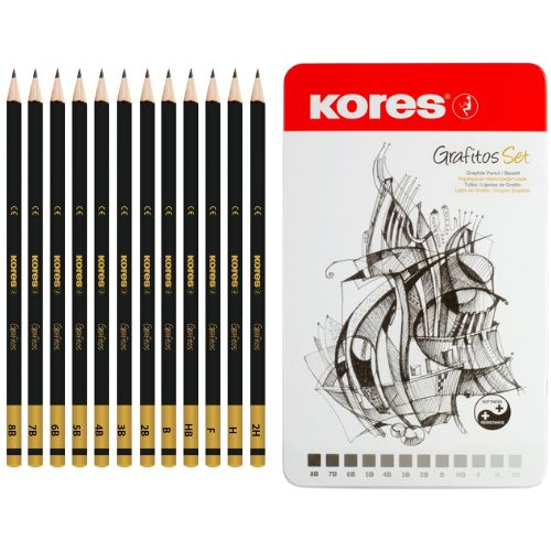 Lapices de dibujo graduados 8B 2H grafitos set kores