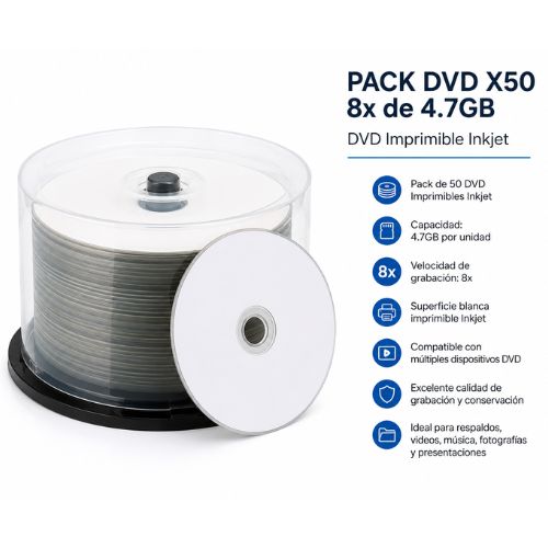 Pack DVD Imprimible Inkjet X50 – 8x de 4.7GB