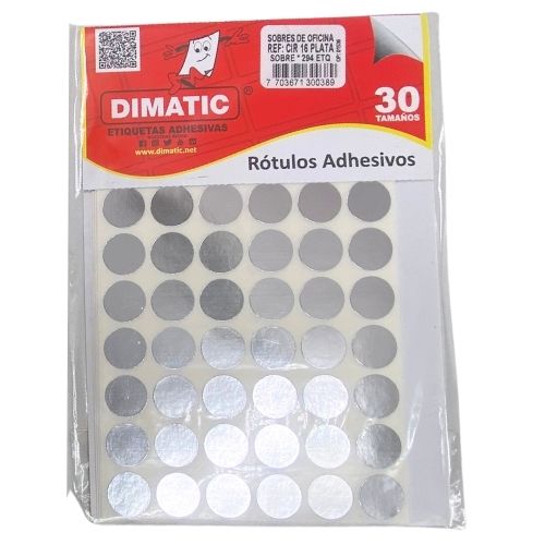 Rotulos circulos metalizado plateado dimatic 294 etiquetas 16 mm