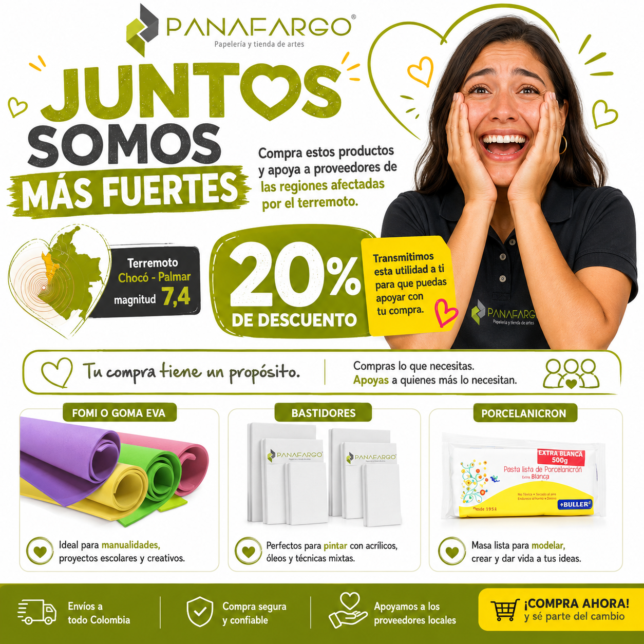 20% en productos de zonas afectadas por el terremoto