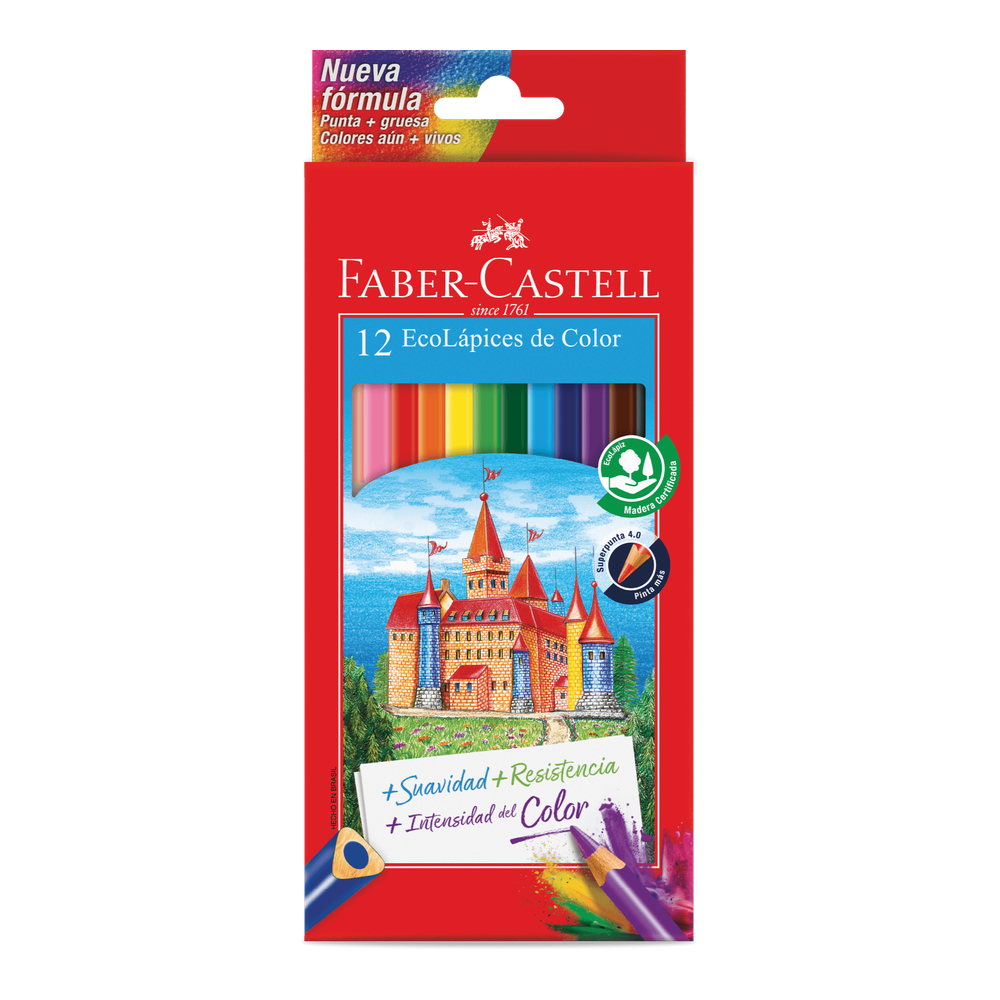 Colores Faber-Castell x 12, mina 4 mm, ref. 116134 sobre fondo blanco