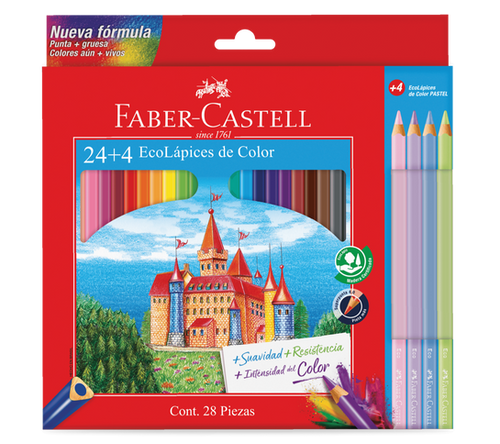 Colores Faber-Castell x 24 + 4 pastel, mina 4 mm, ref. 116119