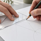 Ejemplo ilustrativo de uso de Escuadra Transportador Faber-Castell 993N, creado con IA. Accesorios de la escena no incluidos.