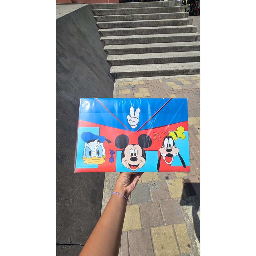 Carpeta plástica Primavera con fuelle y personajes para niño, imagen principal de la línea; el diseño puede variar según surtido.