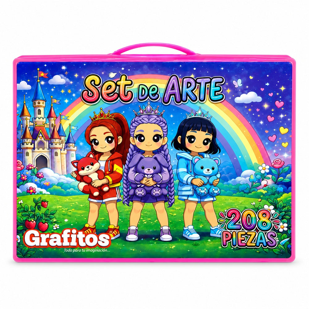 Set de arte Grafitos 208 piezas niña: estuche rosado