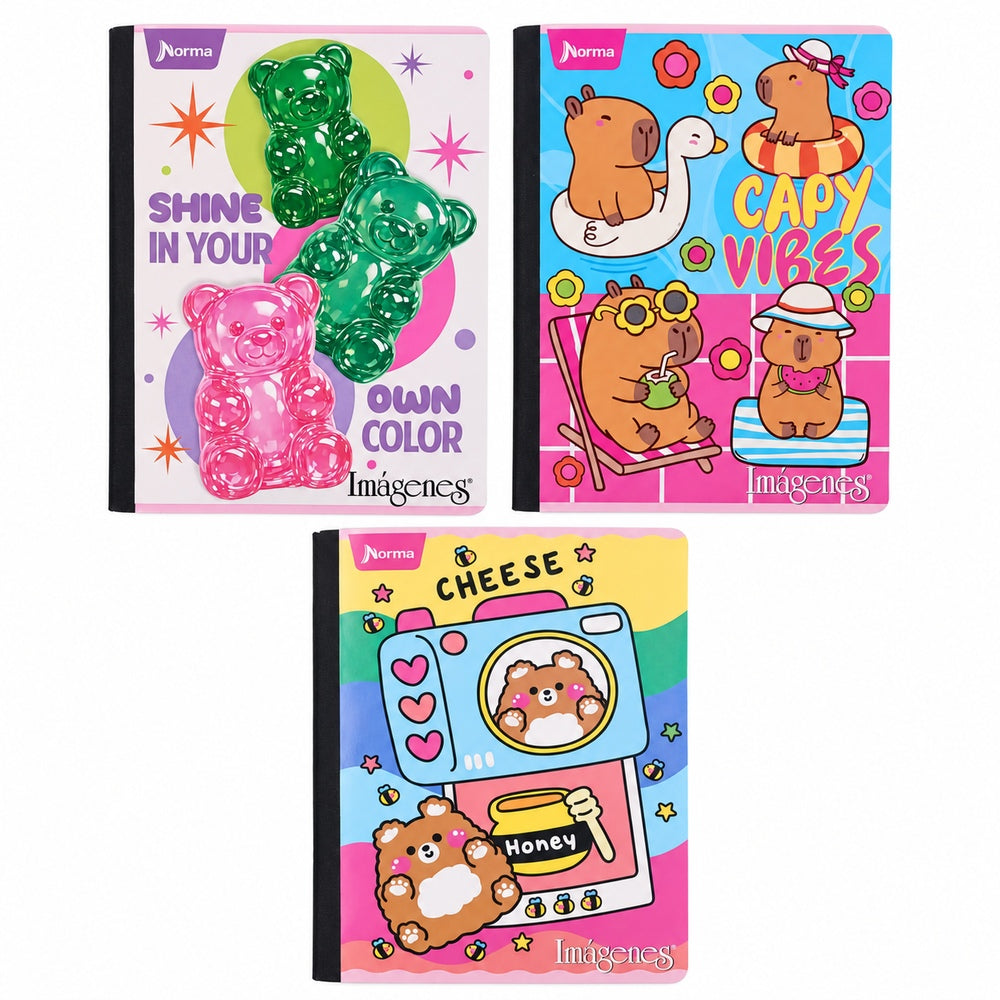 Cuaderno cosido de 100 hojas Imágenes Femenino — portadas surtidas, grupo 5; venta por unidad, diseño según disponibilidad