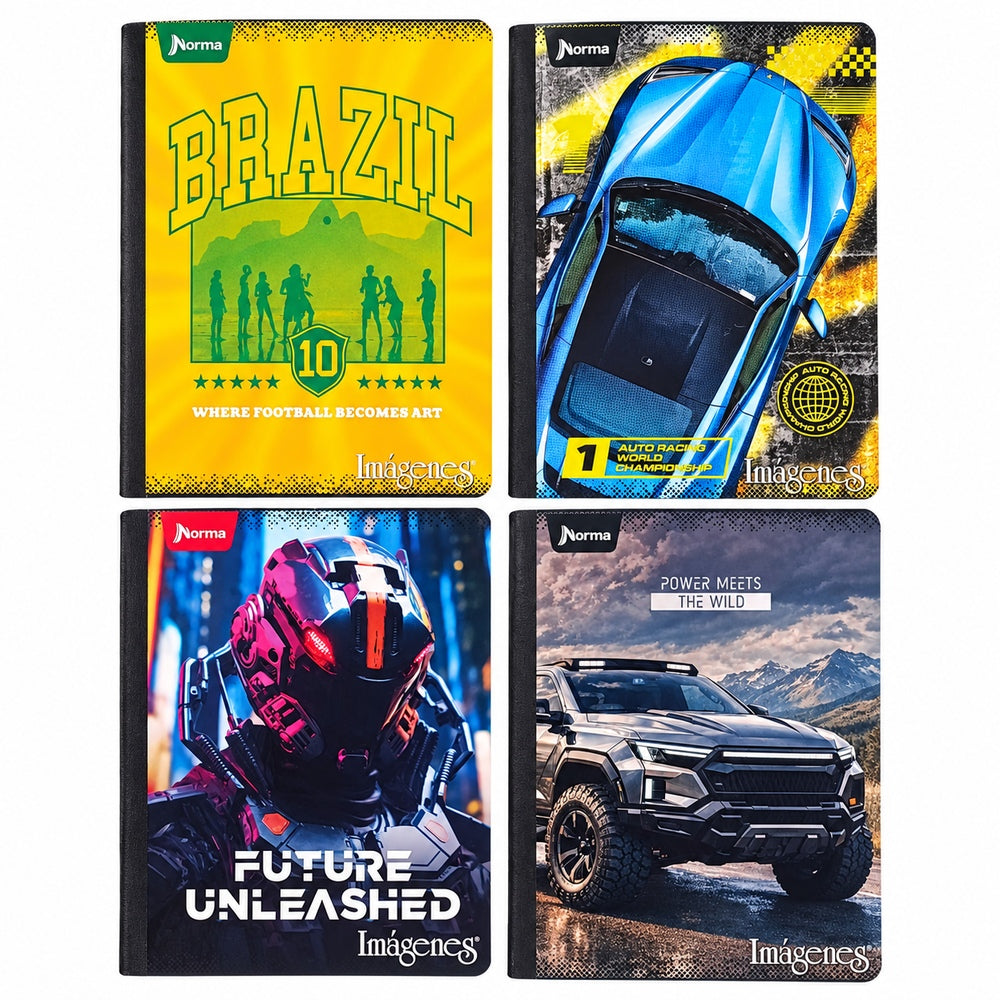 Cuaderno Imágenes Masculino de 100 hojas — portadas surtidas grupo 2, venta por unidad y diseño según disponibilidad