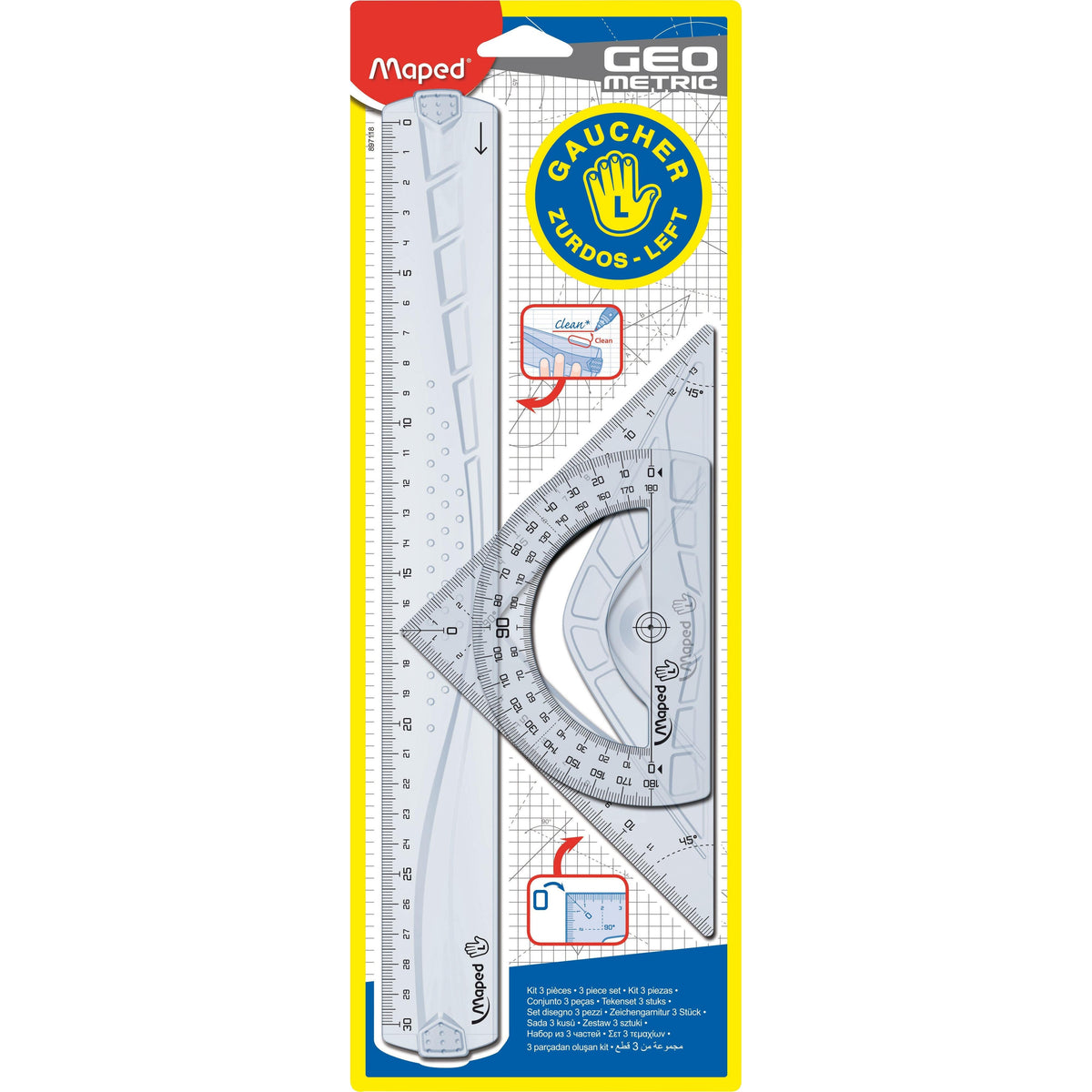 Juego geométrico Maped para zurdos x 3 piezas, 30 cm