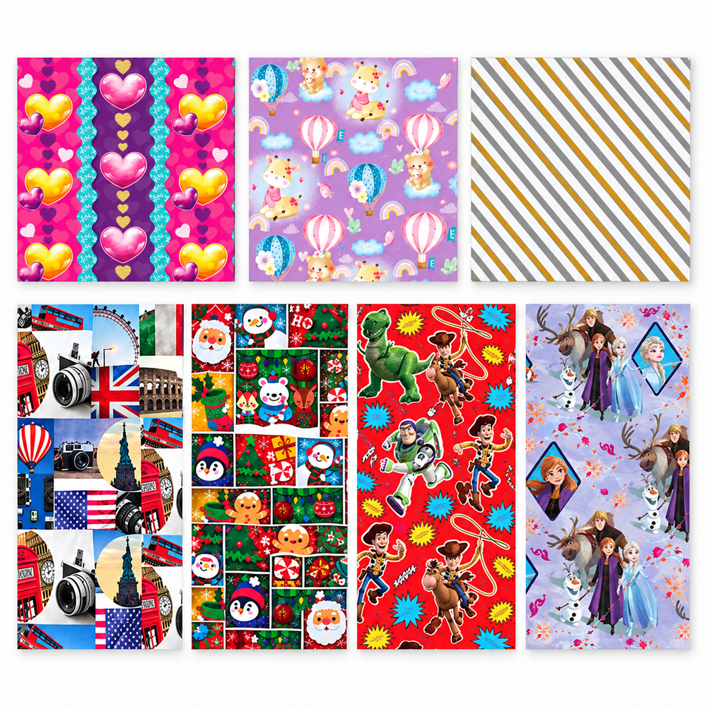 Papel regalo Primavera estampado 70 × 50 cm, resumen de diseños surtidos; sujeto a disponibilidad.