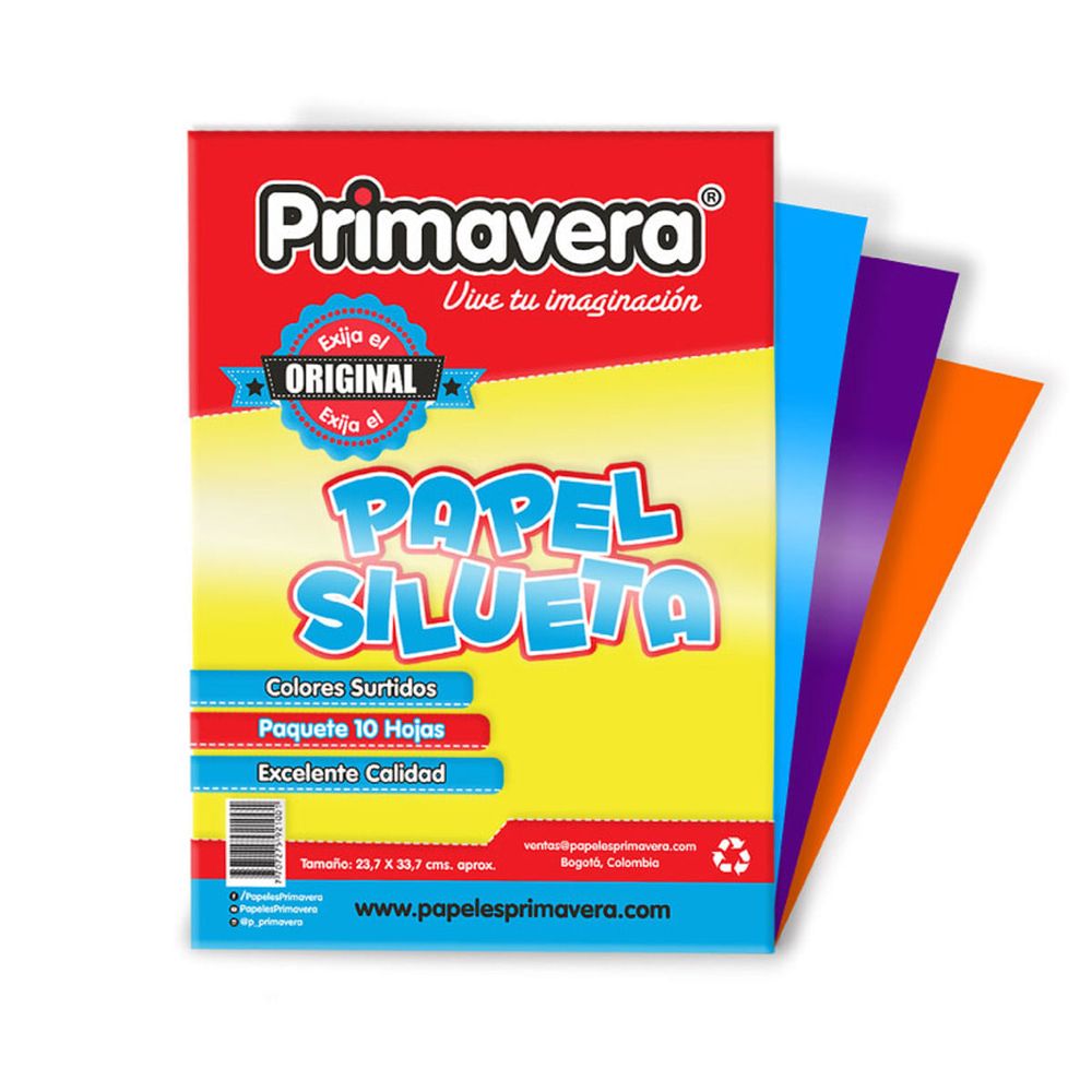 Papel Silueta Primavera Paper Kids paquete x 10 hojas tamaño 1/8, colores surtidos, imagen principal del producto.