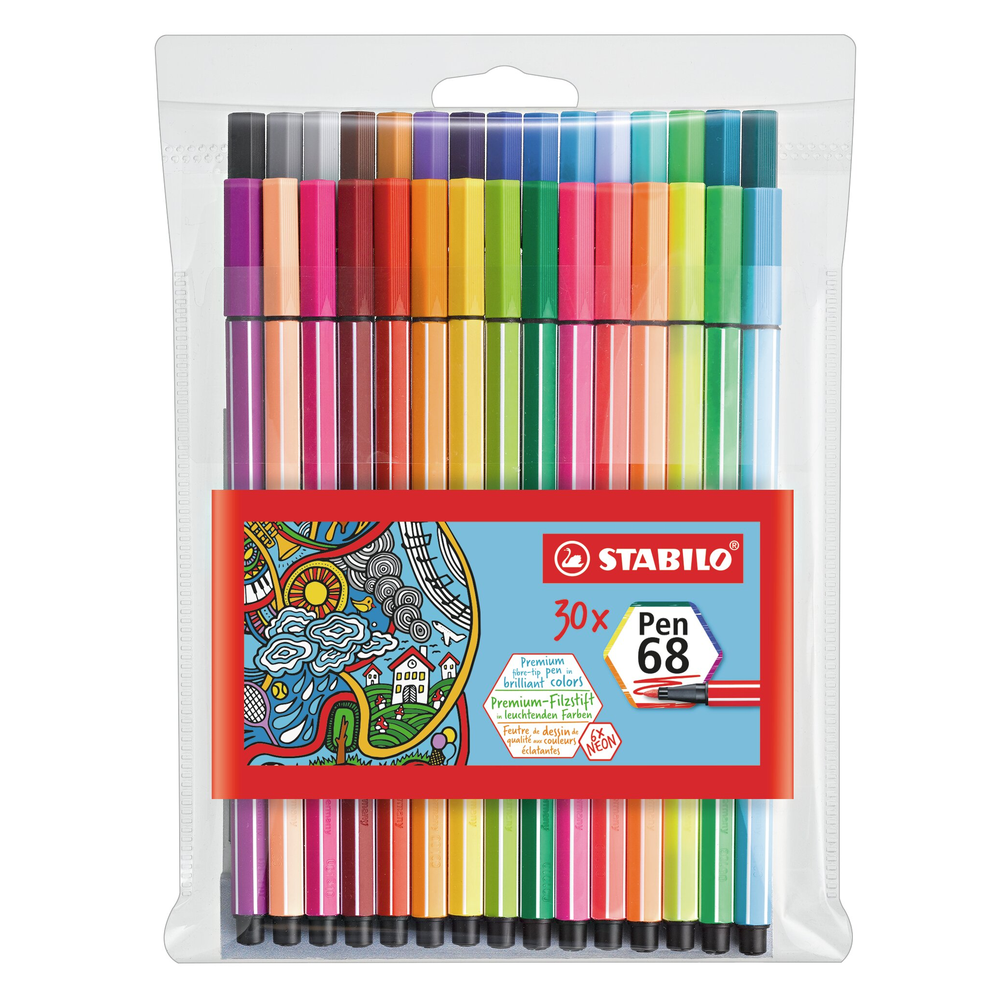 Plumones STABILO Pen 68 x 30, estuche con 6 neón