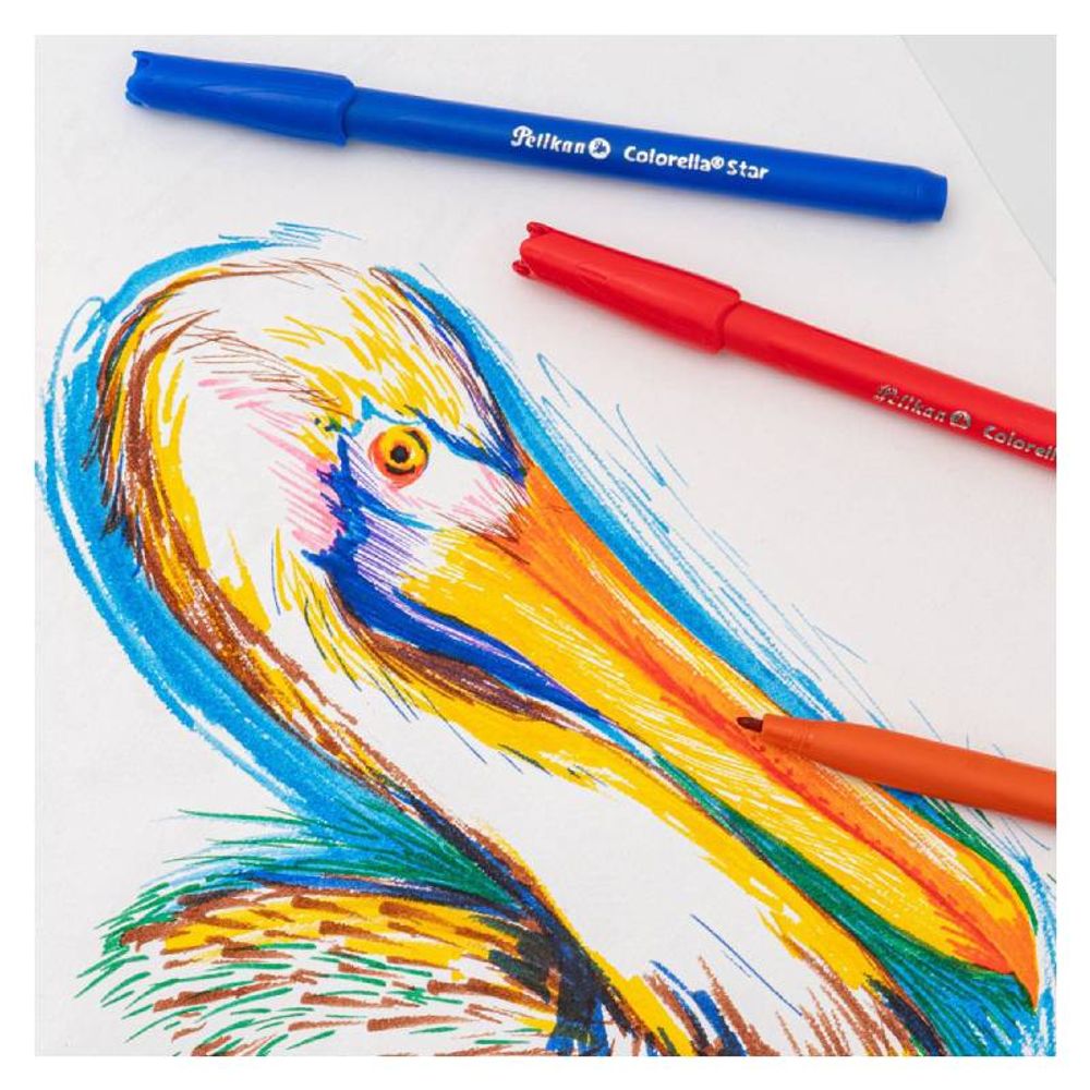 Ejemplo de uso de plumones Pelikan Colorella Star coloreando una ilustración; accesorios no incluidos.