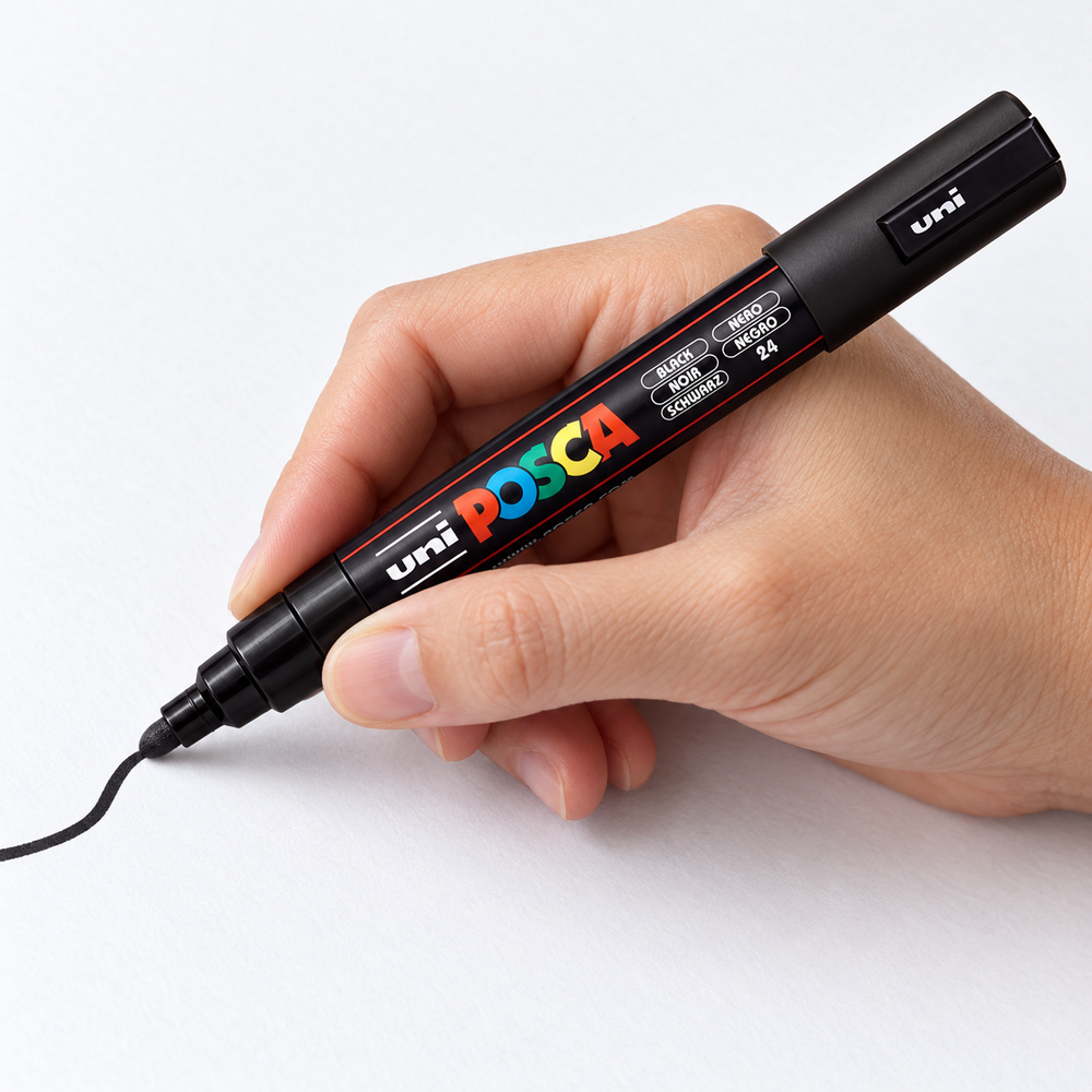 Imagen referencial generada: uso del marcador POSCA del color correspondiente sobre papel