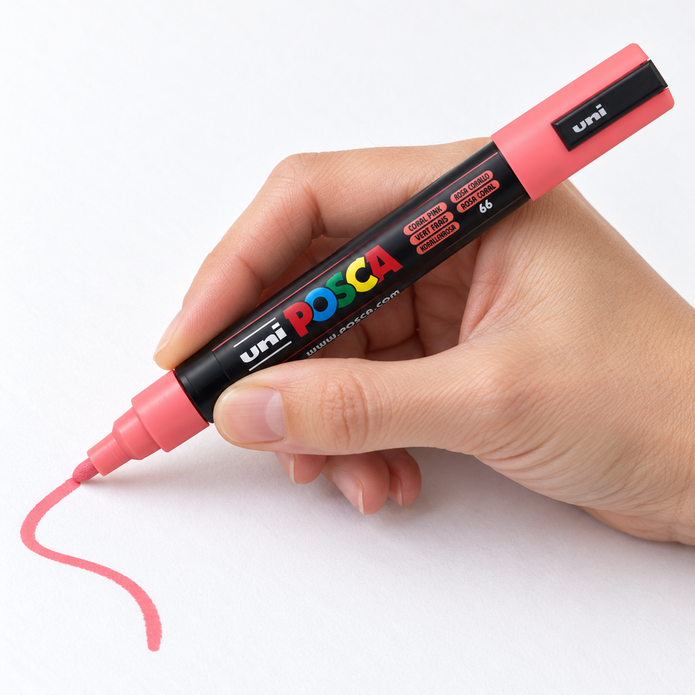Imagen referencial generada: uso del marcador rosa coral sobre papel