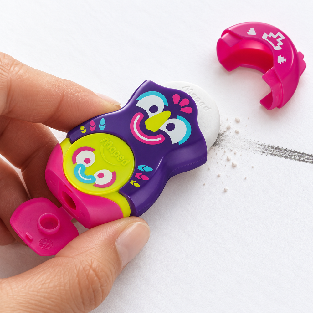 Imagen referencial de uso generada: Sacapuntas con borrador Maped Loopy Totem + repuesto | 049130