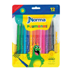Plumones Norma de Punta Bala x12 en Bolsa. Fotografía de catálogo de todoenartes.com, fondo blanco. SKU 11137-8.