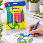 Ejemplo de uso ilustrativo generado con IA de Plumones Norma de Punta Bala x12 en Bolsa. SKU 11137-8. Los accesorios de la escena no están incluidos.