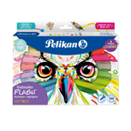 Set Pelikan Flash Búho de 16 resaltadores: 10 colores pastel y 6 neón