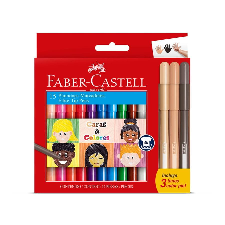 Caja Faber-Castell Caras y Colores 555343 con 12 colores y 3 tonos piel