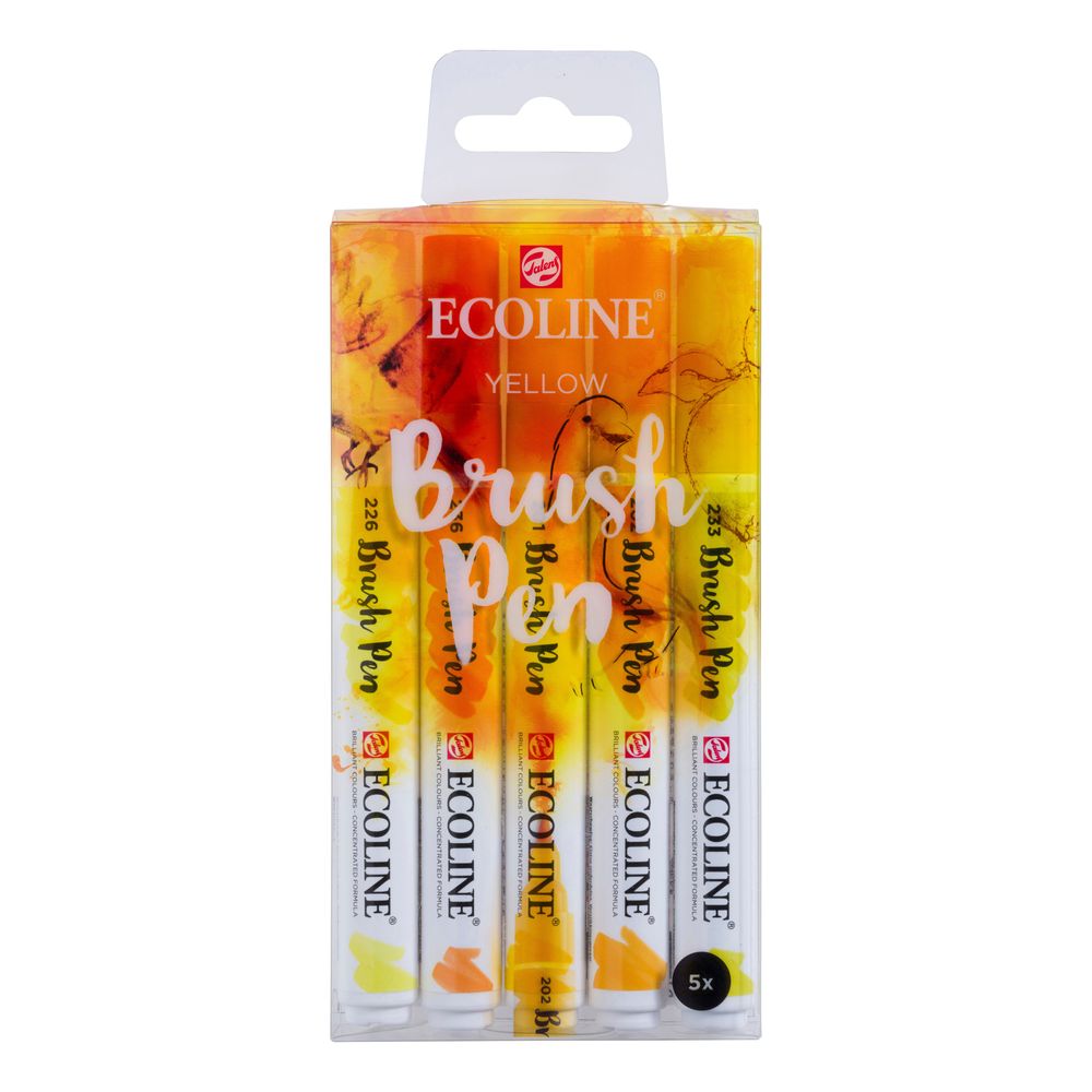 Ecoline Brush Pen set Yellow x 5, imagen principal del producto sobre fondo blanco.