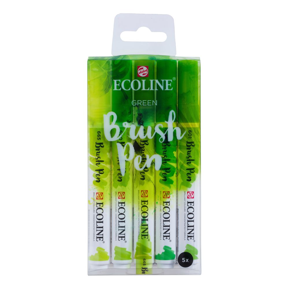 Ecoline Brush Pen set Green x 5, imagen principal del producto sobre fondo blanco.