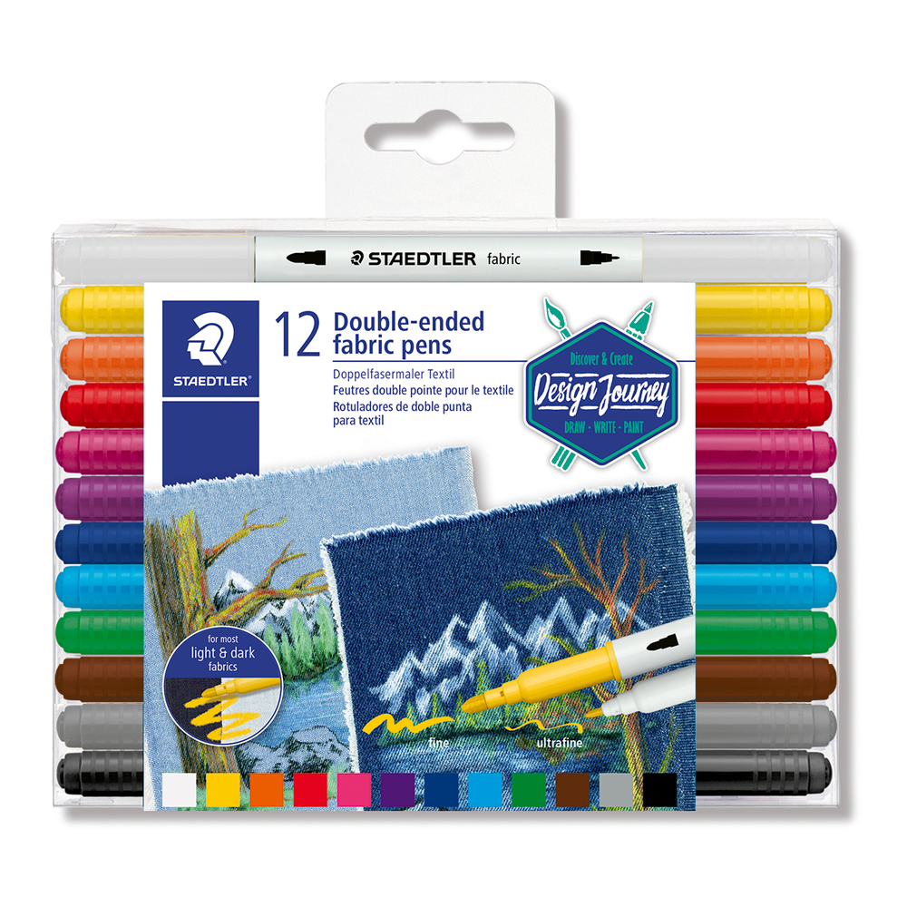 Marcadores para tela STAEDTLER doble punta x 12 · 3190 TB12 sobre fondo blanco