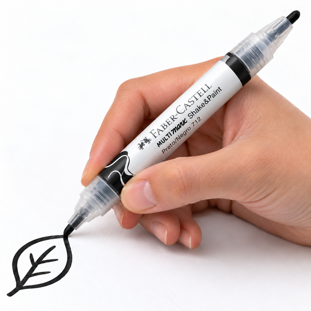 Imagen referencial de uso generada: marcador negro Faber-Castell Shake & Paint 712