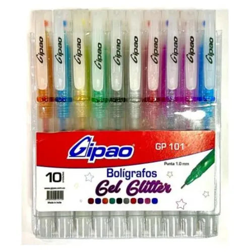 Bolígrafo Glitter Gipao x 10