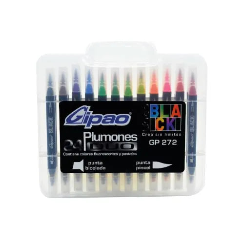 caja de plumones doble punta Black Gipao - x24