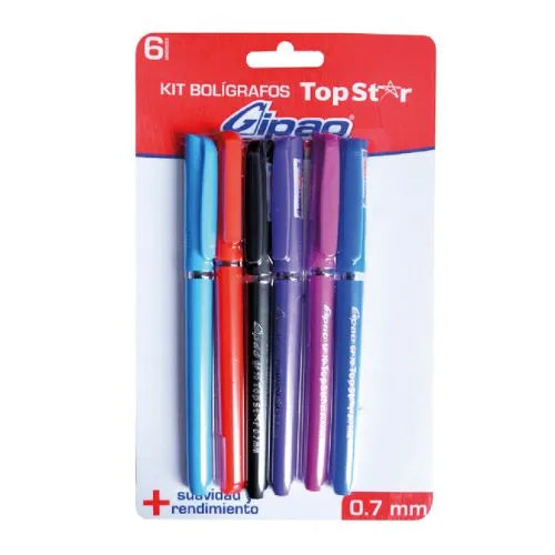 lapicero semigel 0.7mm, marca Gipao - Surtido x6 Top Star