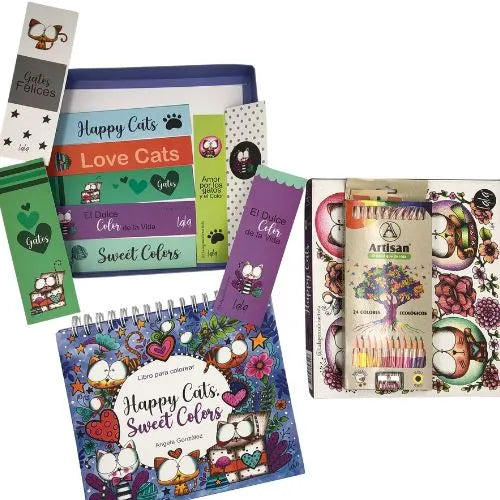 libro para colorear mas colores x24, marca Artisan - Happy Cats, Sweet Colors