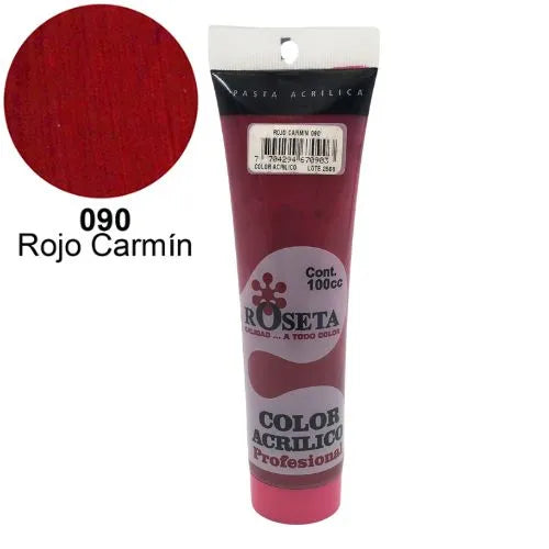 Pasta Acrílica Roseta en tubo Plano rojo carmín 100cc