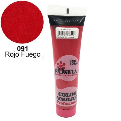 Pasta Acrílica Roseta en tubo Plano Rojo Fuego 100cc