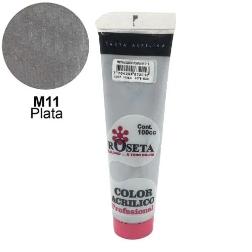 Pasta Acrílica Roseta en tubo Metalizado Plata 100cc
