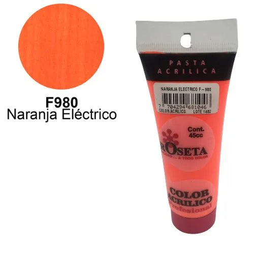 Pasta Acrílica Roseta en tubo Fluorescente Naranja electrico (fluo) 45cc