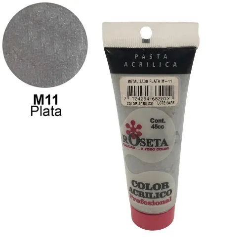 Pasta Acrílica Roseta en tubo Metalizado Plata 45cc