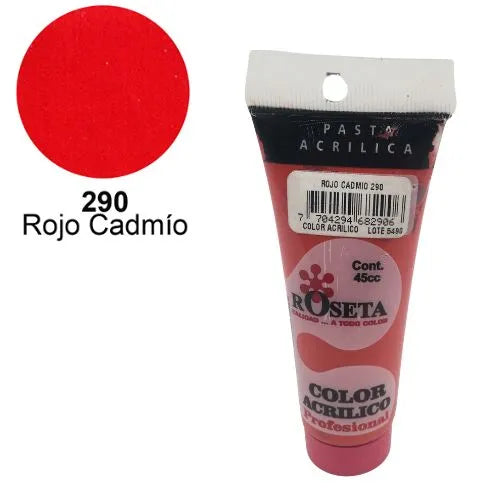 Pasta Acrílica Roseta en tubo Plano Rojo Cadmio 45cc