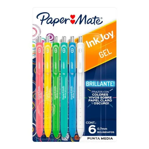 Lapicero Gel Paper Mate / Quick-Dry Brillantes x6
