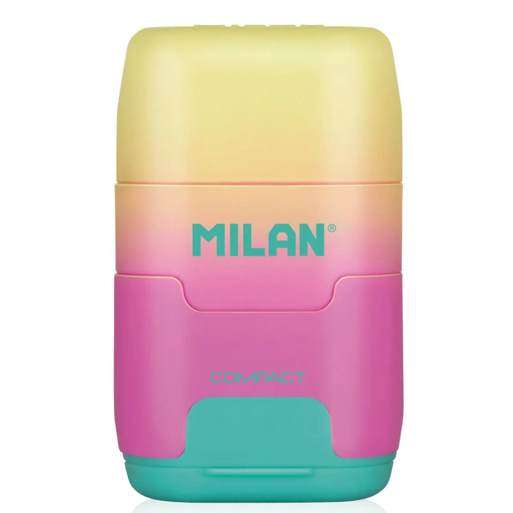 borrador sacapuntas con deposito, Milan linea sunset - Amarillo Rosado Turqueza