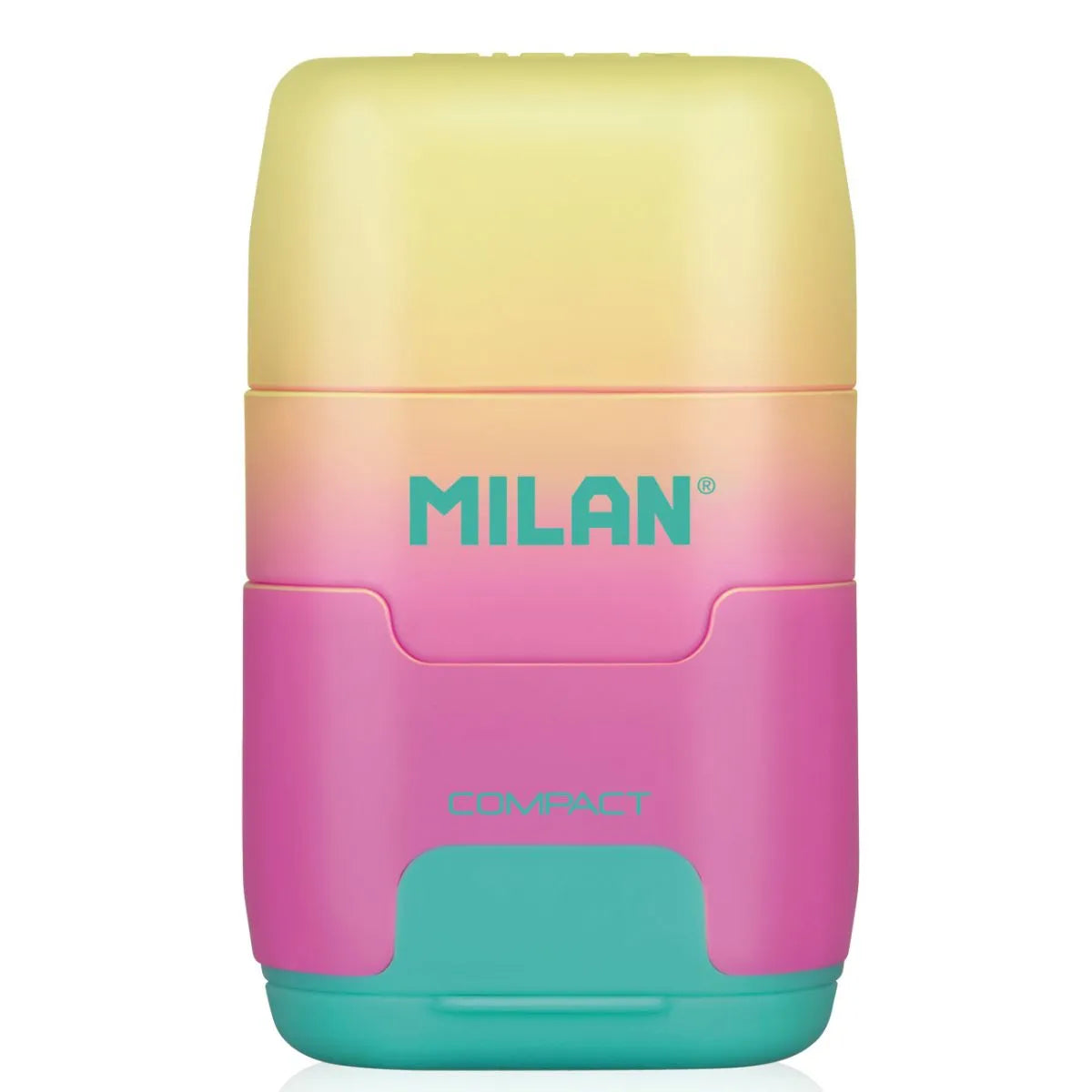 borrador sacapuntas con deposito, Milan linea sunset - Amarillo Rosado Turqueza